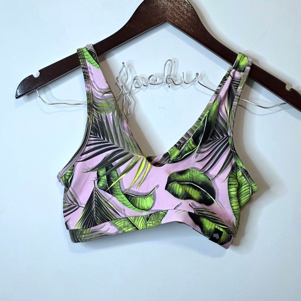 Booty By Brabants Pink Hawaiian Palm Leaf Sports Bra Size Small